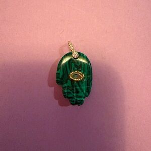 Green Malachite Hamsa Hand Pendant with Gold Accent
